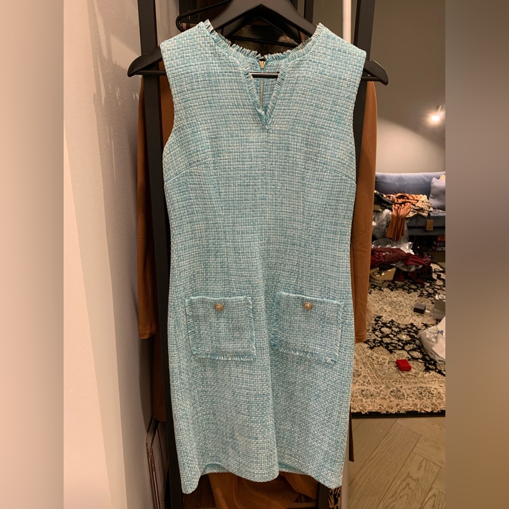 karl lagerfeld blue tweed dress